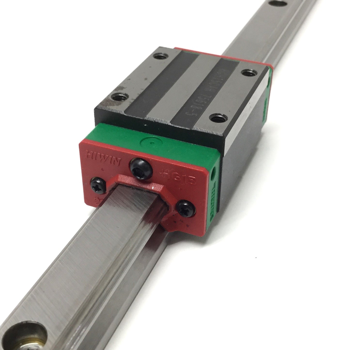 Used Hiwin HGH15CA (x2) Ball Bearing Carriage Block Slides on 590mm Linear Guide Rail