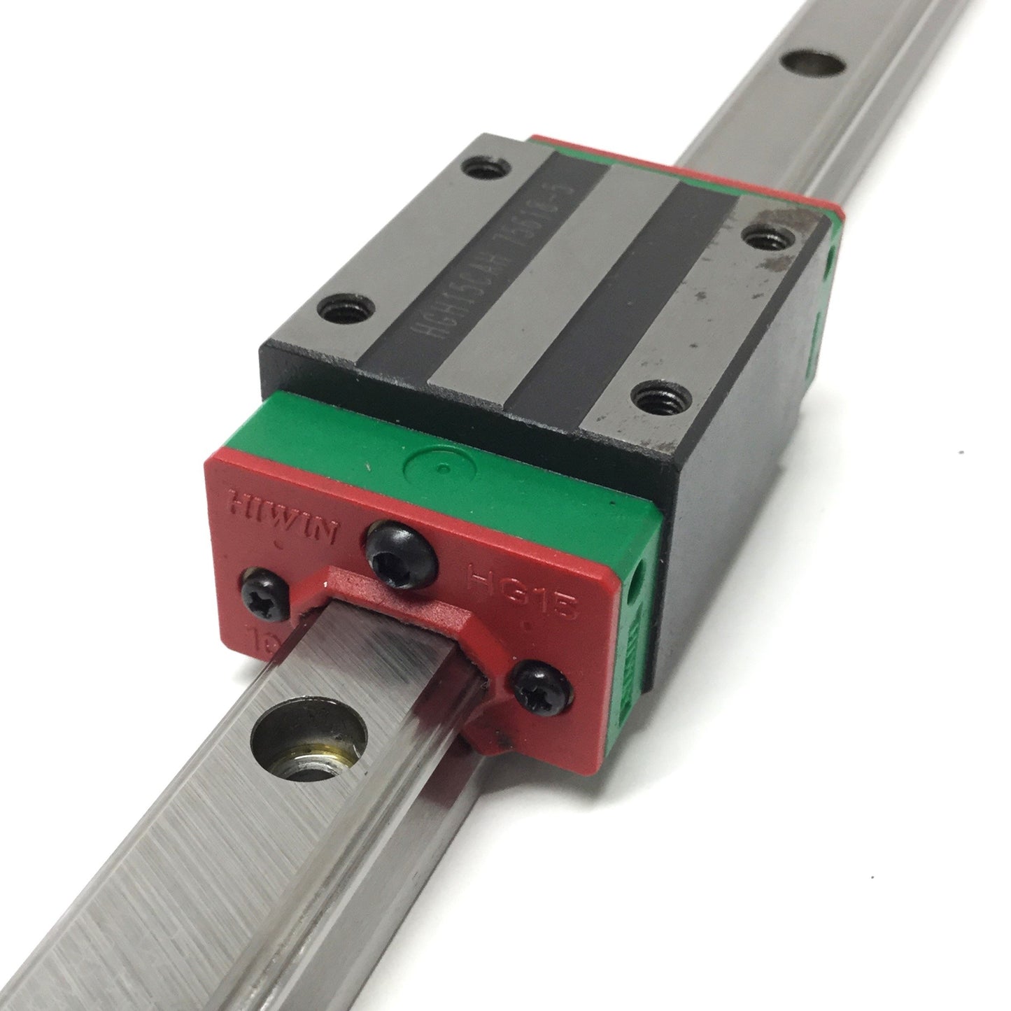 Used Hiwin HGH15CA (x2) Ball Bearing Carriage Block Slides on 590mm Linear Guide Rail
