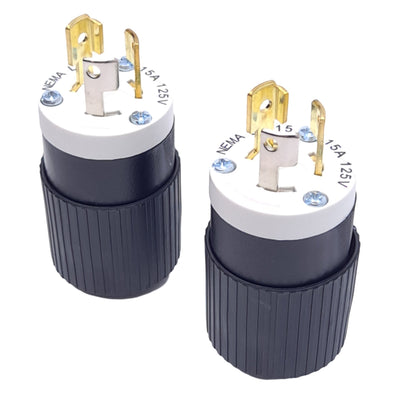 New Lot of 2 Bryant 4721NP Locking Plugs, 2-Pole, 3-Wire, 125V 15A, 1-Phase, ø1.53in