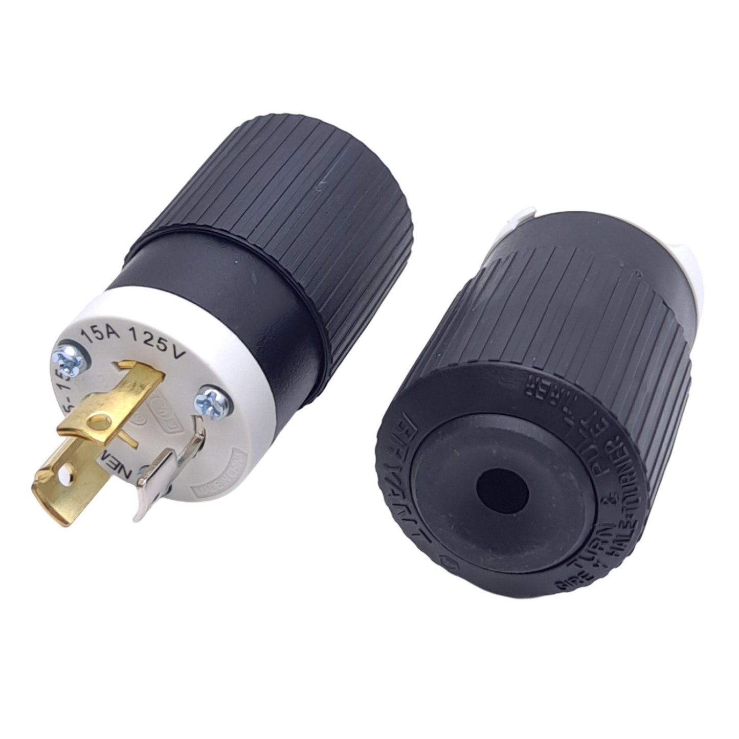 New Lot of 2 Bryant 4721NP Locking Plugs, 2-Pole, 3-Wire, 125V 15A, 1-Phase, ø1.53in