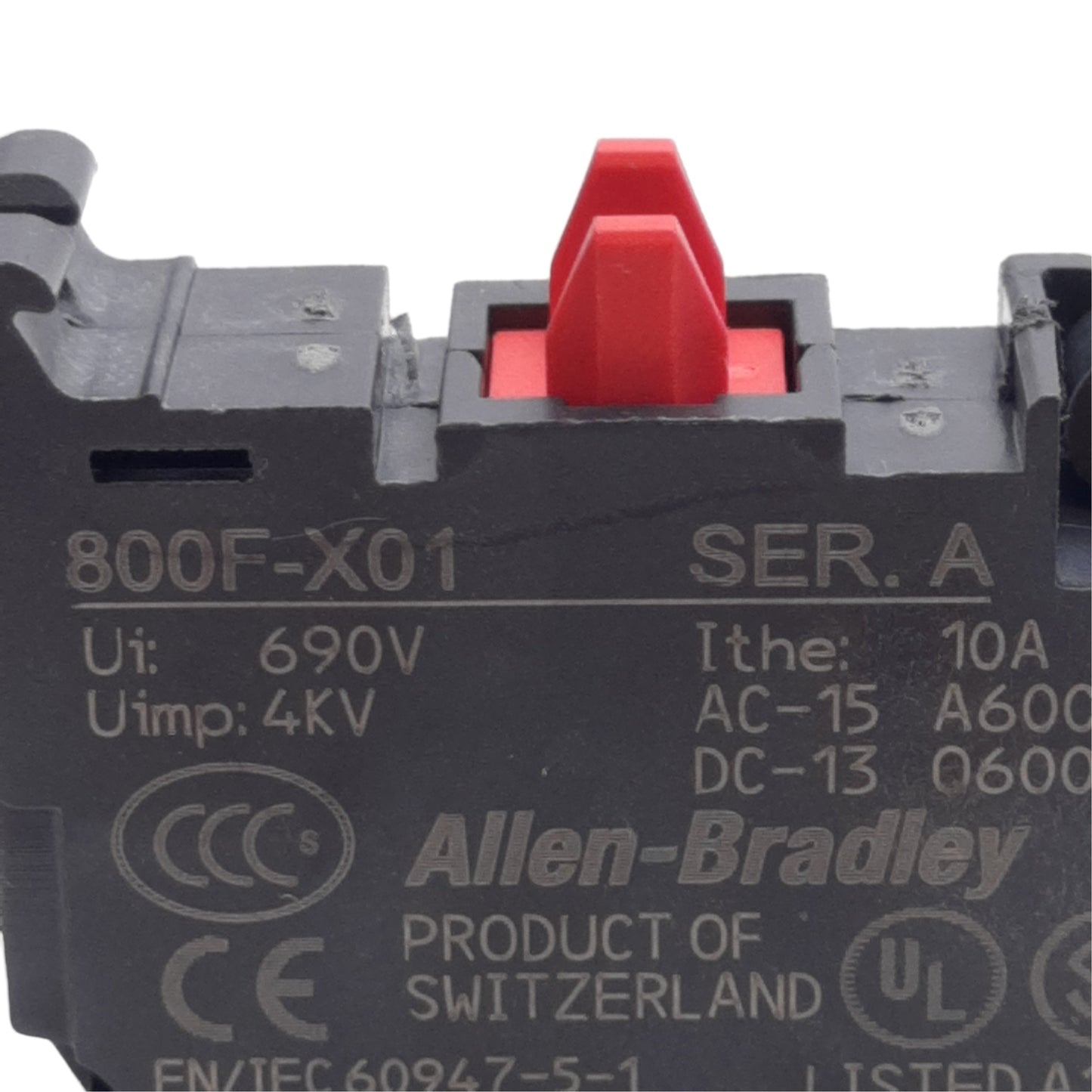 Used Lot of 4 Allen Bradley 800F-X01 Pushbutton Contact Block, 1NC, 600V 10A