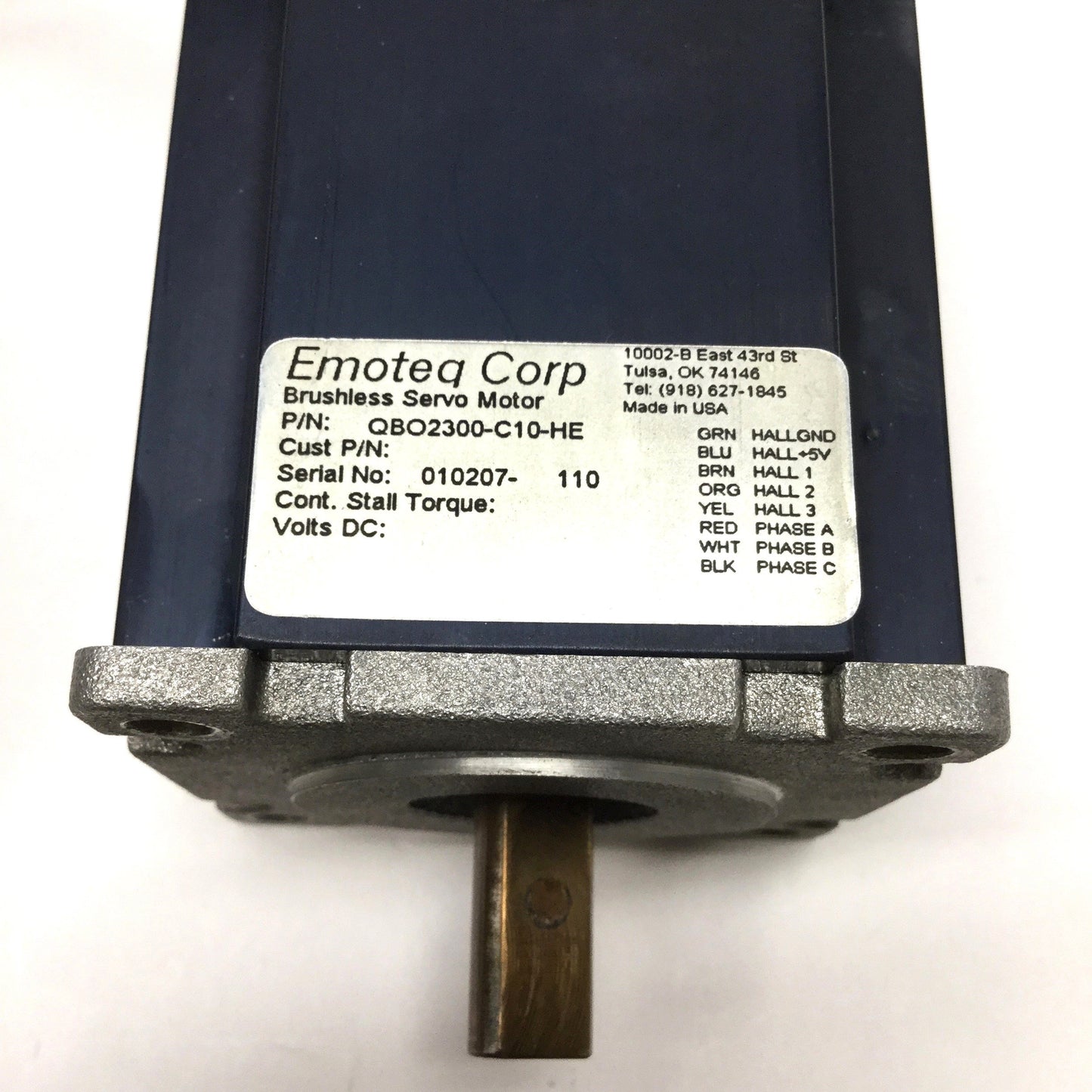 Used Emoteq QB02300-C10-HE Quantum Brushless Servo Motor 10000RPM NEMA 23 w/Encoder