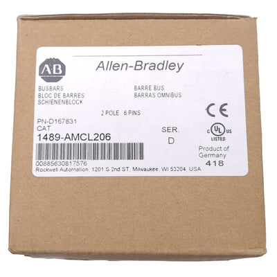 New Allen Bradley 1489-AMCL206 D167831 MCB Bus Bar, 2-Phase 6-Pin, 600V AC/DC, 115A