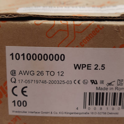 New Lot of 10 Weidmuller WPE 2.5 Ground Terminal Block Single Level, 5.1mm, DIN Rail