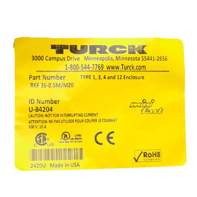 New Lot of 3 Turck RFK 36-0.5M/M20 Panel Mount Plug, 7/8" MiniFast 3-Pins, Female