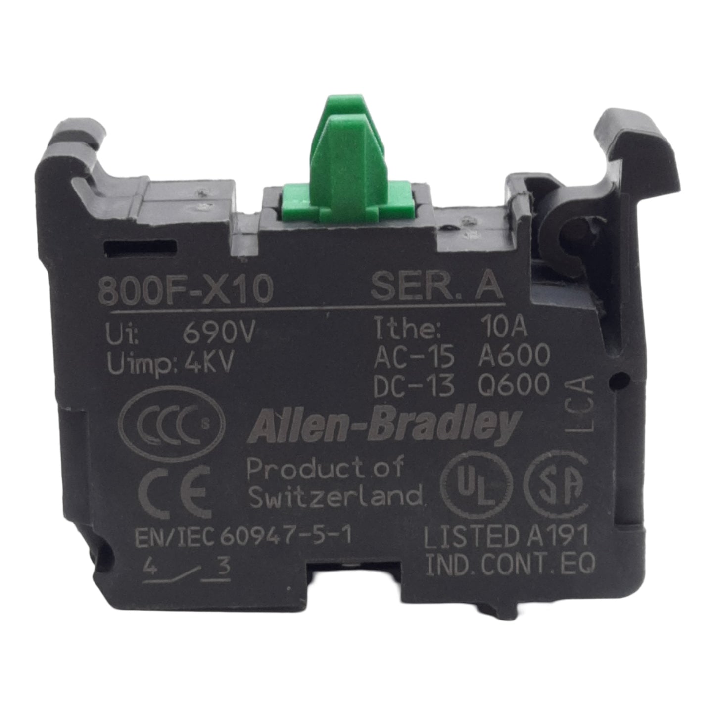 Used Lot of 4 Allen Bradley 800F-X10 Pushbutton Contact Block, 1NO, 600V 10A