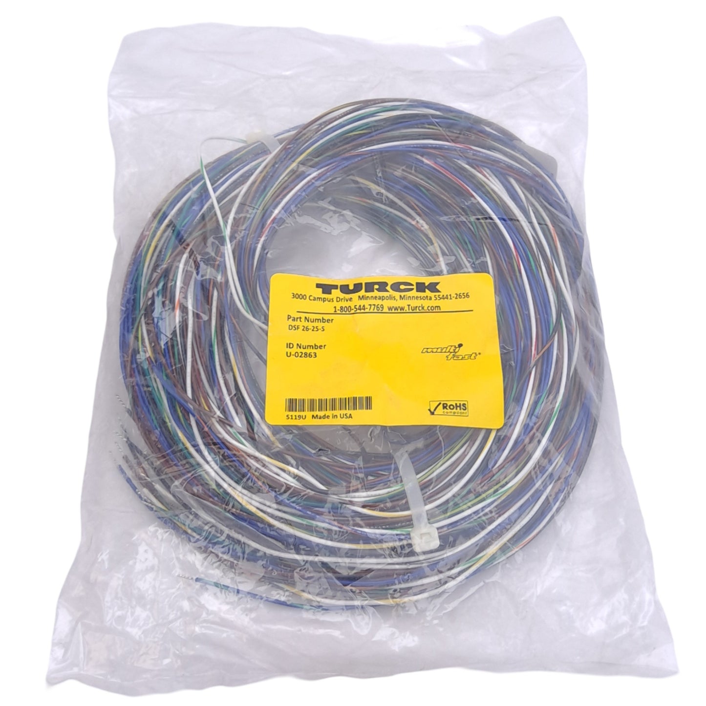 New Turck DSF 26-25-5 Panel Mount Receptacle, M27 Multifast 26-Pin, 150VAC 3A, 5m