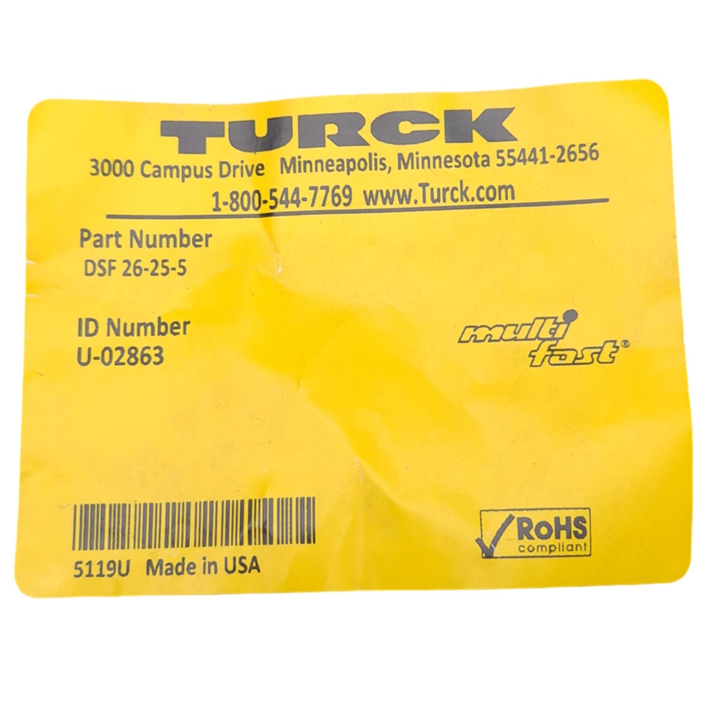New Turck DSF 26-25-5 Panel Mount Receptacle, M27 Multifast 26-Pin, 150VAC 3A, 5m