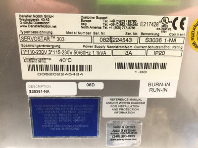 Used Kollmorgen CP303250 Servostar SP Servo Drive Out: 115/230VAC In: ?1/3 115/230VAC