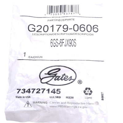 New Lot of 2 Gates 6GS-6FJX90S Crimp Hose Fittings, 90° Elbow, 3/8 JIC 37, 6000PSI