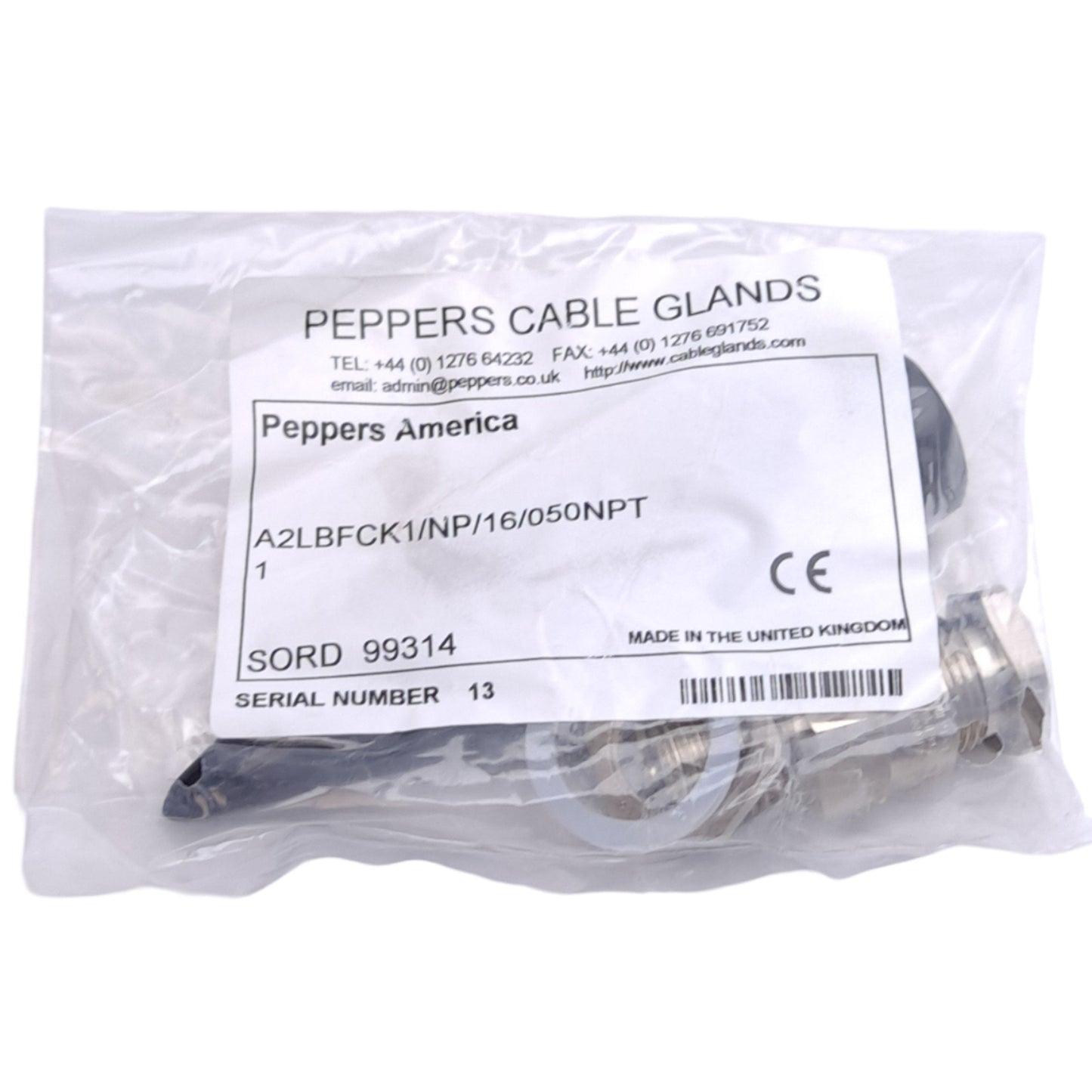 New Peppers A2LBFCK1/NP/16/050NPT Brass Cable Gland w/ PVC Shroud, ø16mm, 1/2 NPT