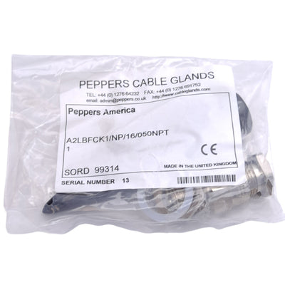 New Peppers A2LBFCK1/NP/16/050NPT Brass Cable Gland w/ PVC Shroud, ø16mm, 1/2 NPT