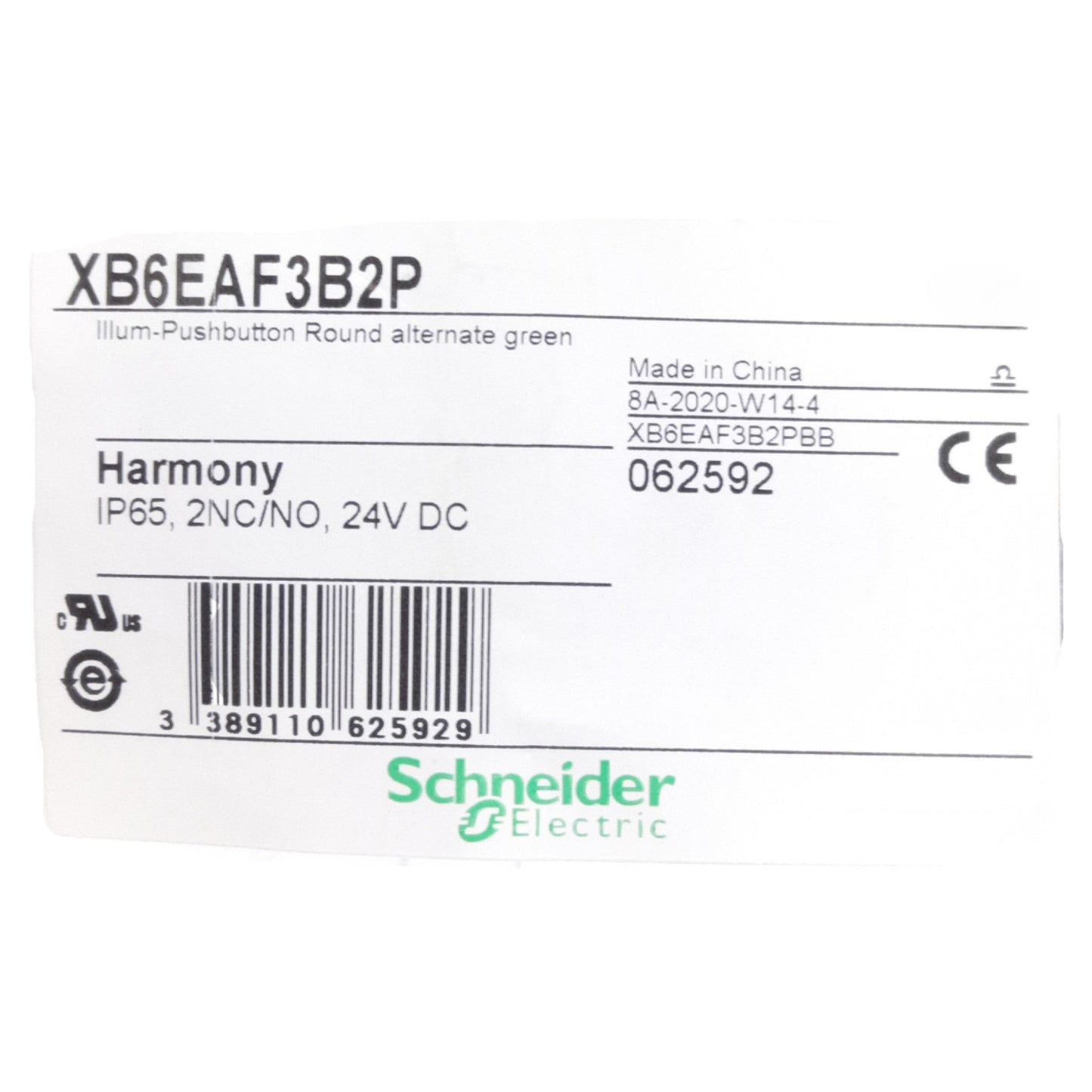 New Lot of 3 Schneider Electric XB6EAF3B2P Pushbutton, 2 NC/NO, 24VDC, 1.5A