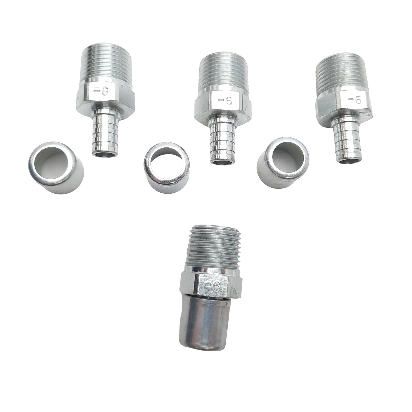 New Lot of 4 Danfoss FC9846-0606S Crimp Fitting 3/8" Male NPT To Hose Barb, -06 ID
