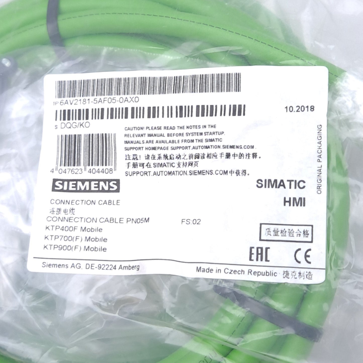 New Siemens 6AV2181-5AF05-0AX0 SIMATIC HMI PLC Connecting Cable, PROFINET, 5m Length