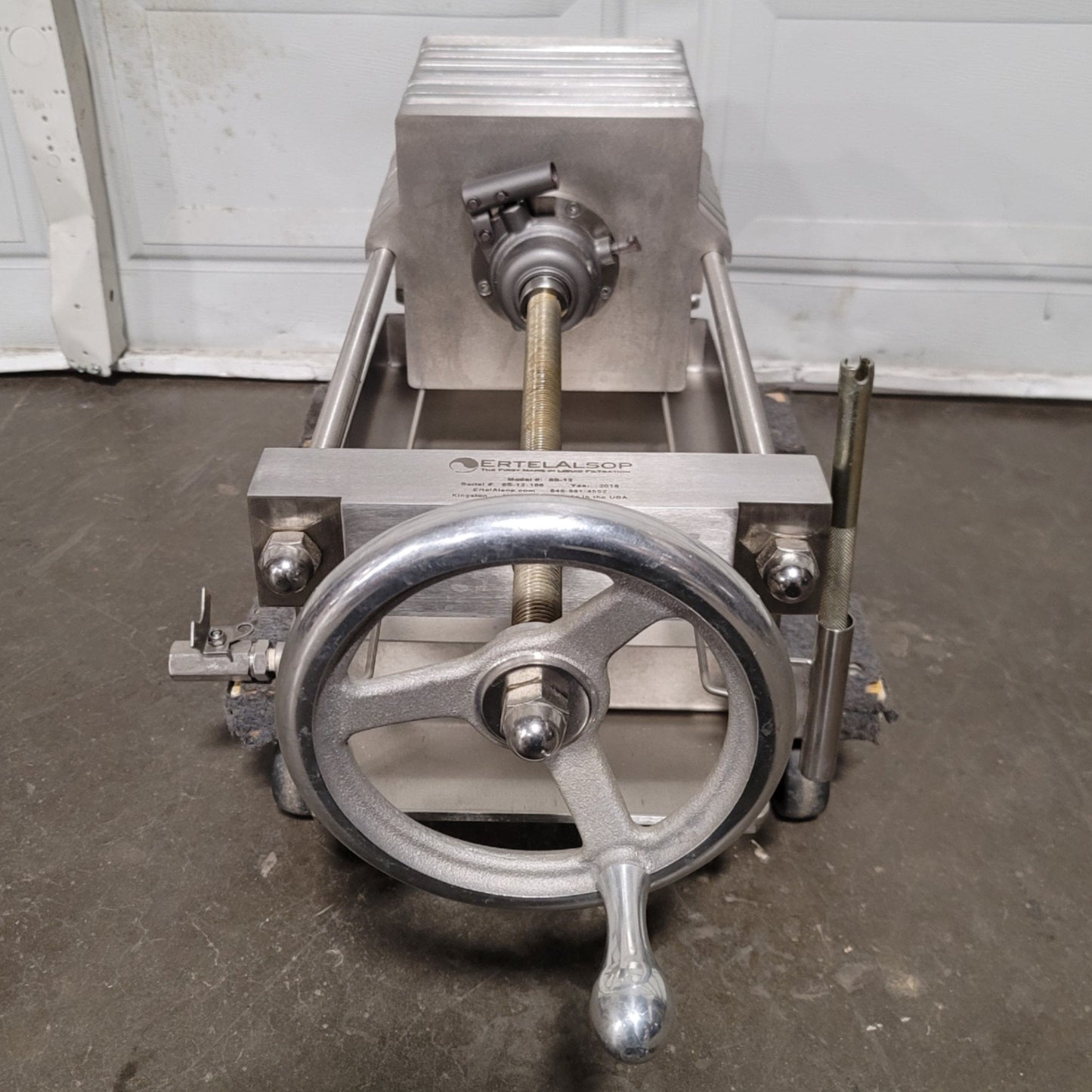 Used ErtelAlsop 8S-12 Accuscale Benchtop Plate And Frame Filter 8" Sq, 3/4" Tri-Clamp