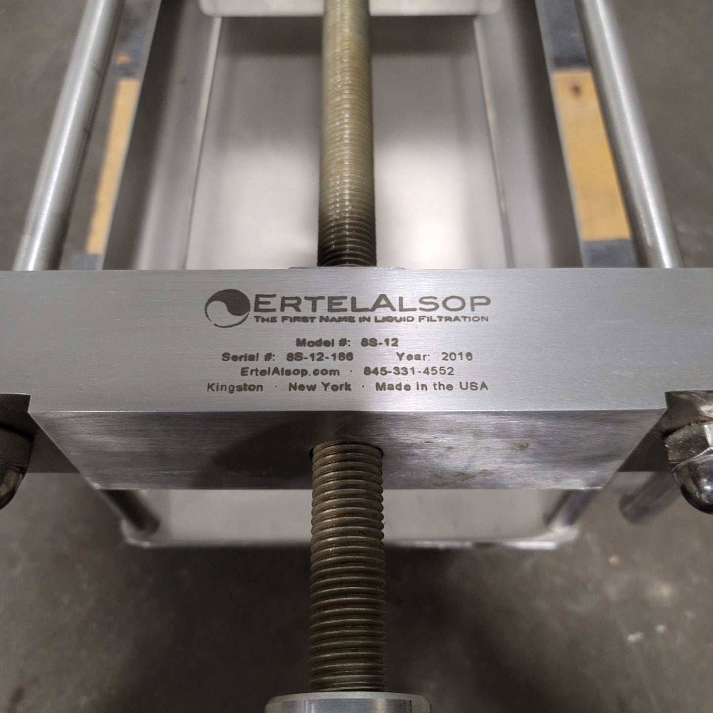 Used ErtelAlsop 8S-12 Accuscale Benchtop Plate And Frame Filter 8" Sq, 3/4" Tri-Clamp