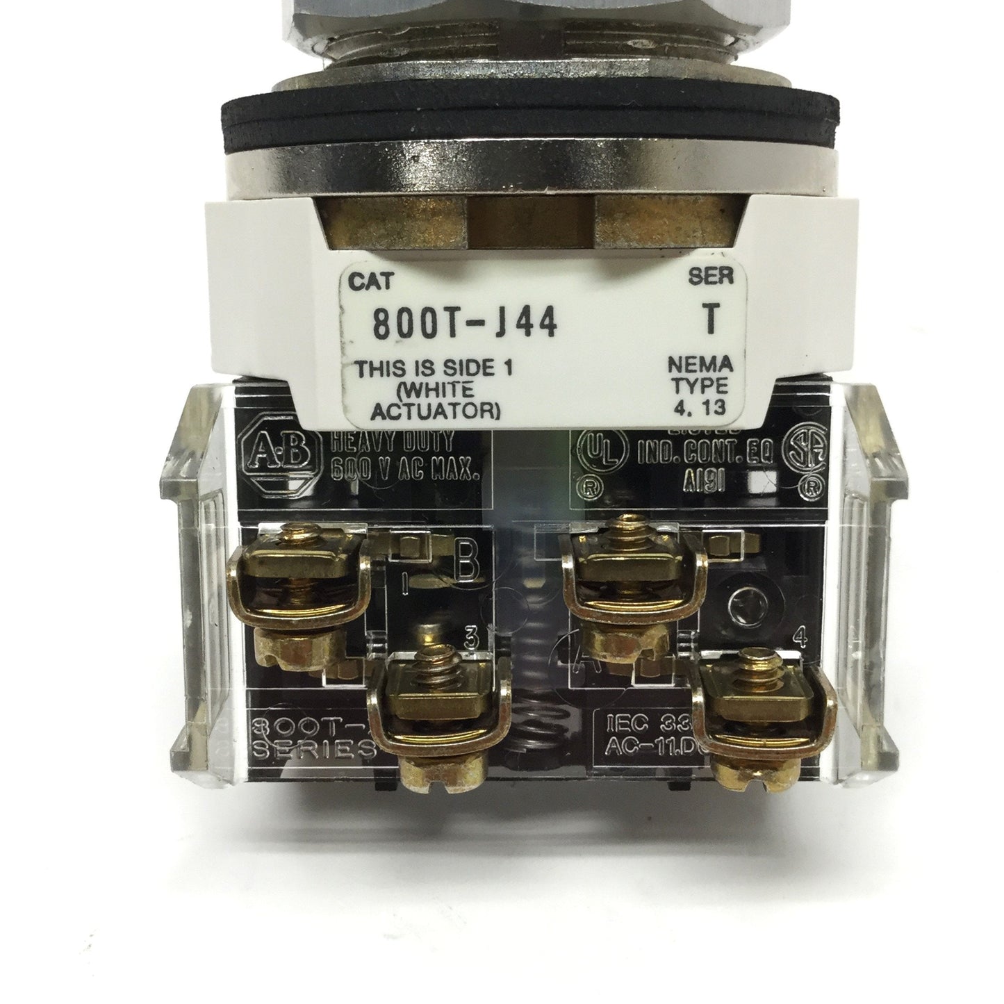 Used Allen Bradley 800T-J44 Keyed Selector Switch, 3-Position Maintained 30mm 1NO-1NC