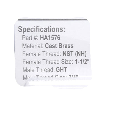 New Lot of 2 Dixon HA1576 Hydrant Adapter, 1-1/2"NST Female x 3/4"GHT Male, Pin Lug