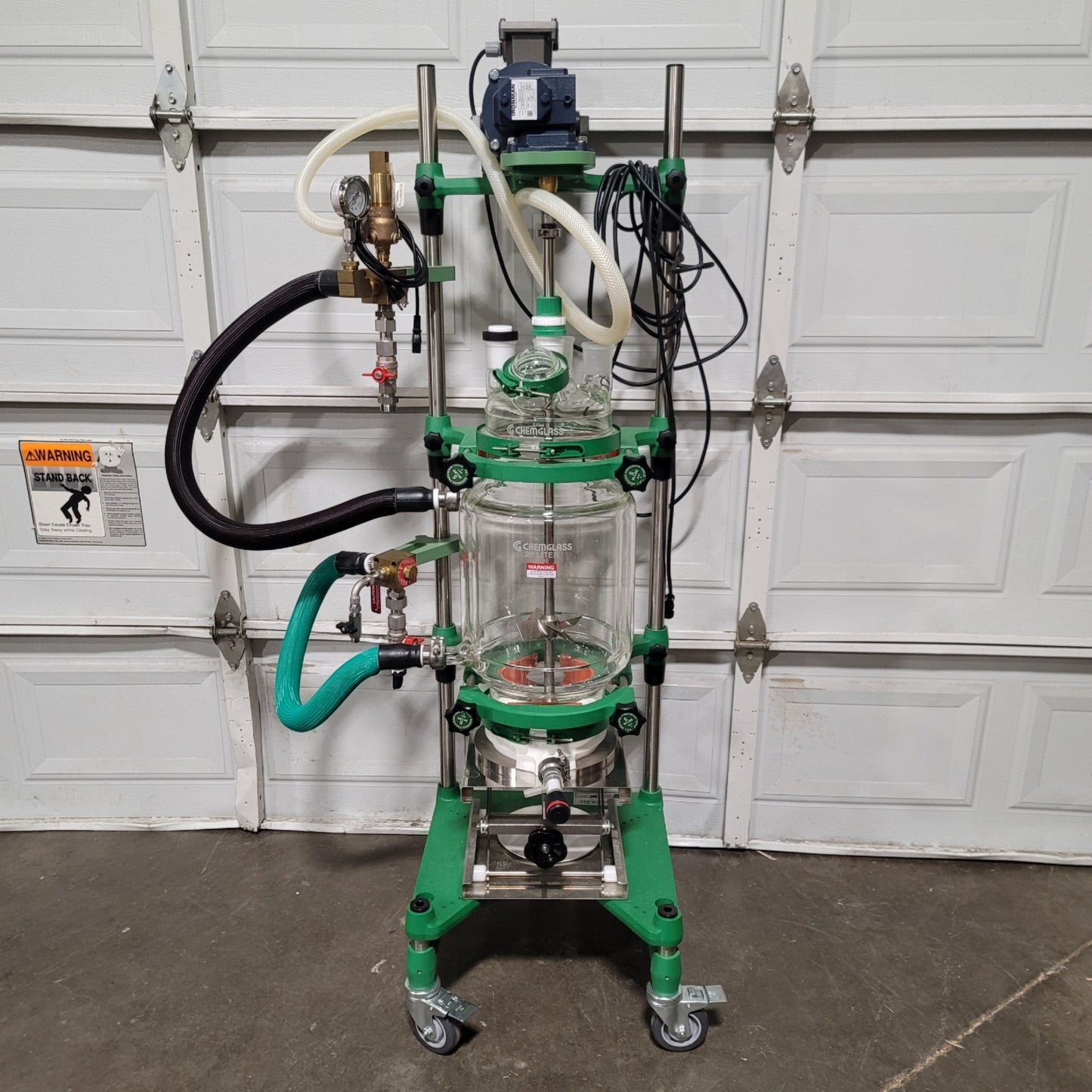 Used Chemglass CG-1959-F620 Jacketed Glass Filter Reactor With Xp Motor, 20 Liters