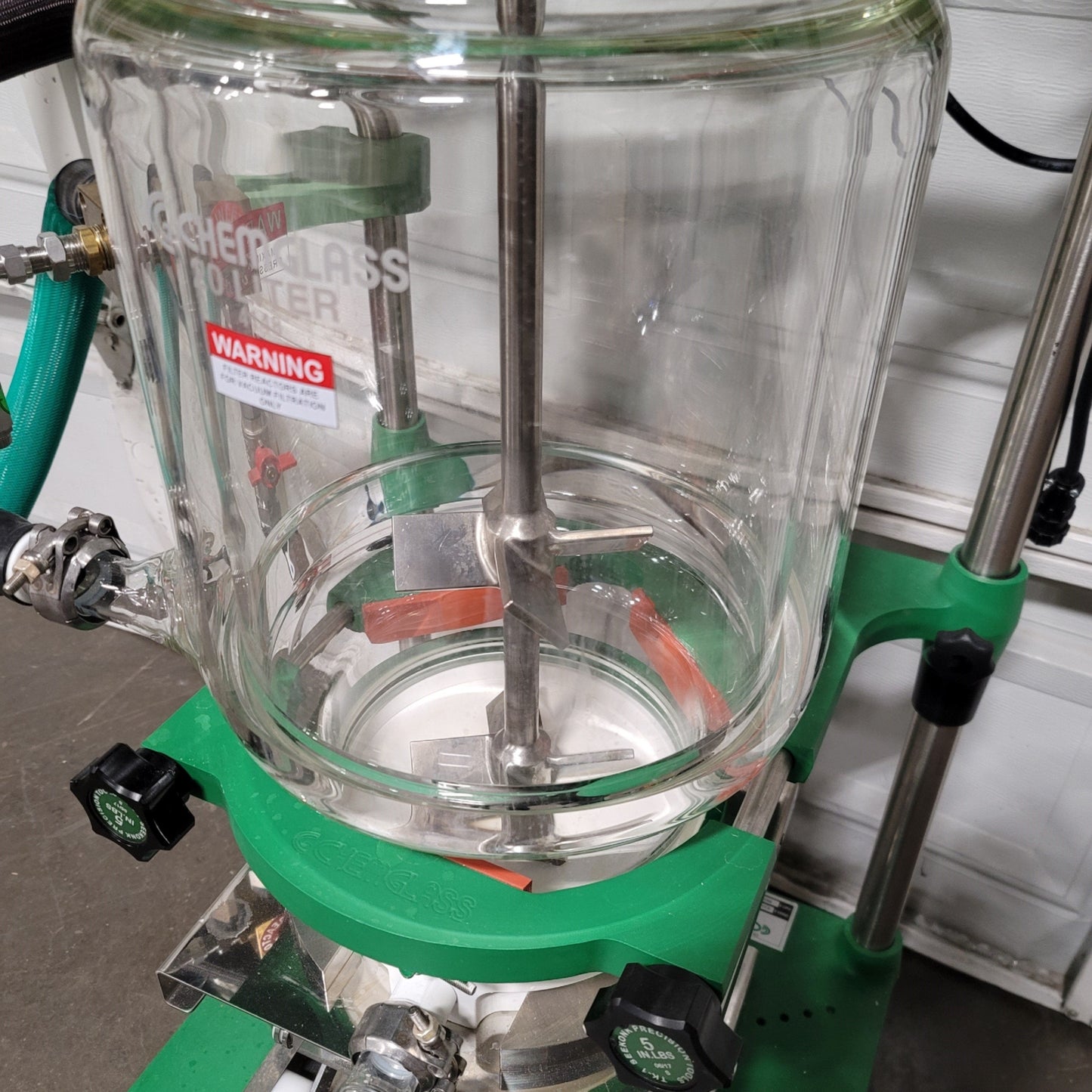 Used Chemglass CG-1959-F620 Jacketed Glass Filter Reactor With Xp Motor, 20 Liters