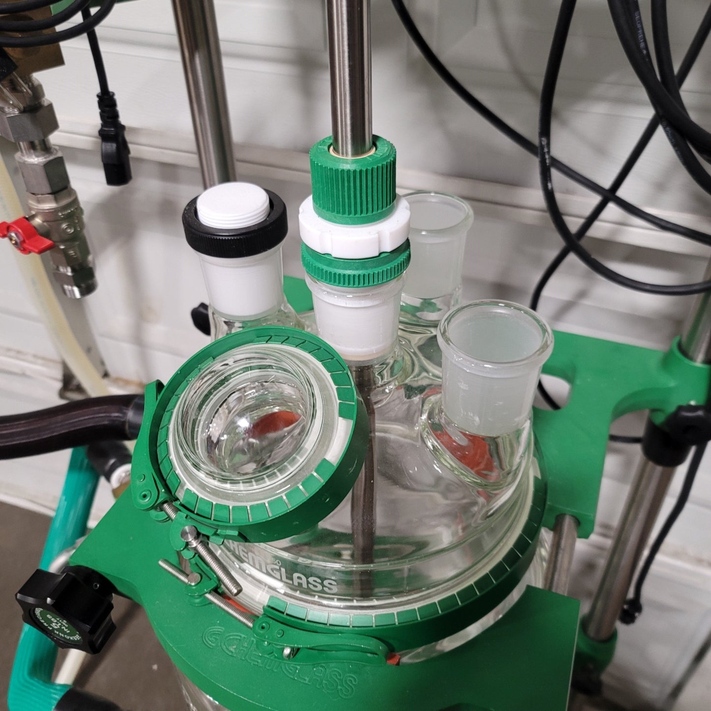 Used Chemglass CG-1959-F620 Jacketed Glass Filter Reactor With Xp Motor, 20 Liters