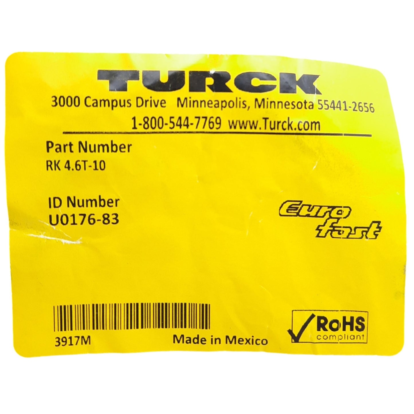 New Turck RK 4.6T-10 Actuator & Sensor Cable, M12 6-Pin Female to Leads, 10m, 75V/4A