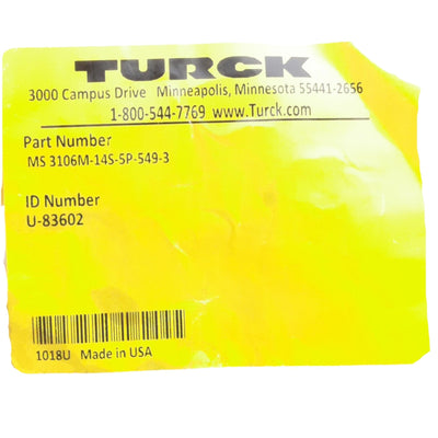 New Turck MS 3106M-14S-5P-549-3 Cordset, 14S-5 5-Pin Male to Flying Leads, 3 Meters