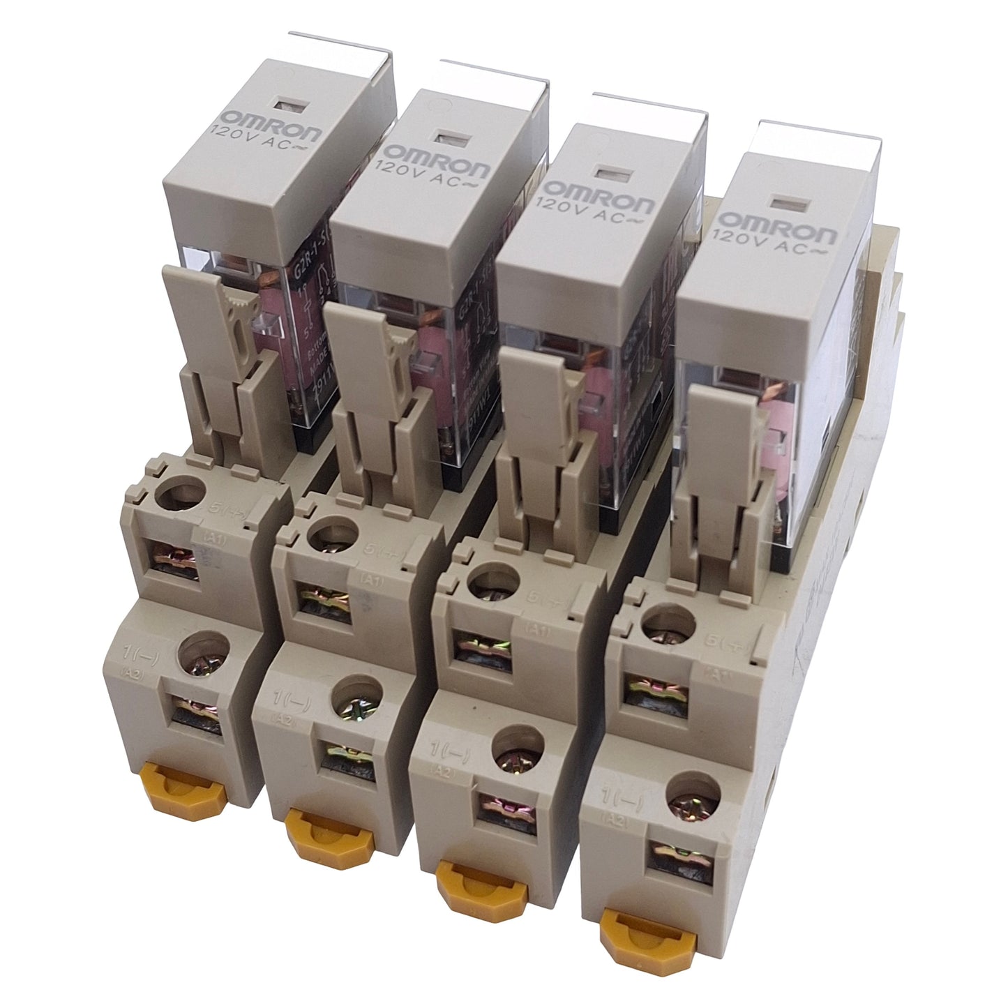 Used Lot of 4 Omron G2R-1-S(S) Relays, SPDT, 120VAC Coil, 10A 250VAC/30VDC w/Sockets