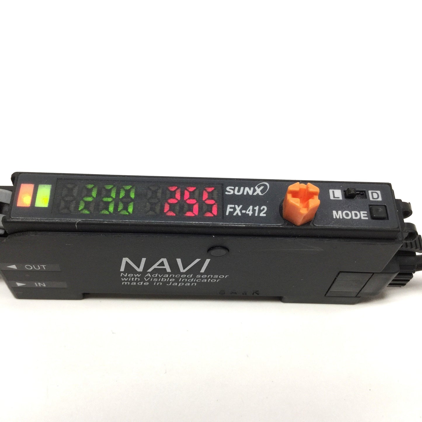 Used SunX FX-412 NAVI Digital Fiber Optic Sensor Amplifier, NPN, 12-24VDC, Red LED