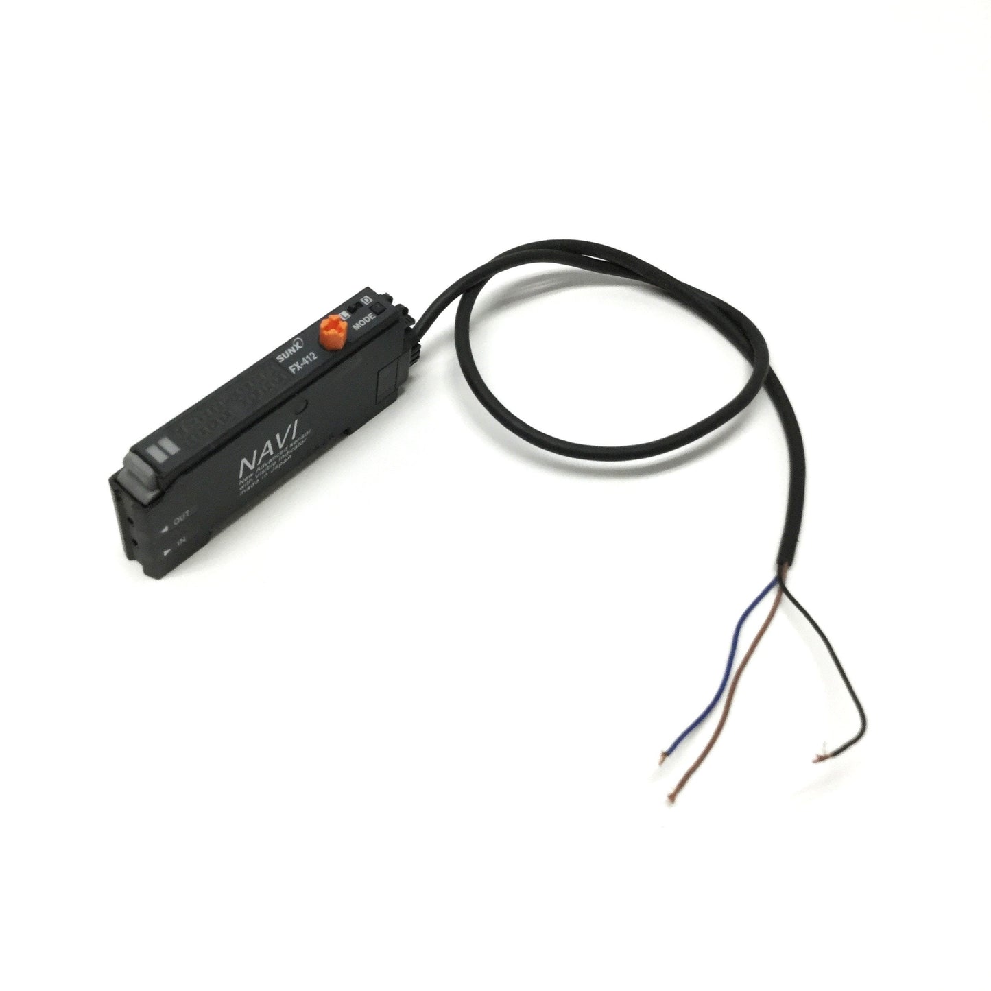 Used SunX FX-412 NAVI Digital Fiber Optic Sensor Amplifier, NPN, 12-24VDC, Red LED
