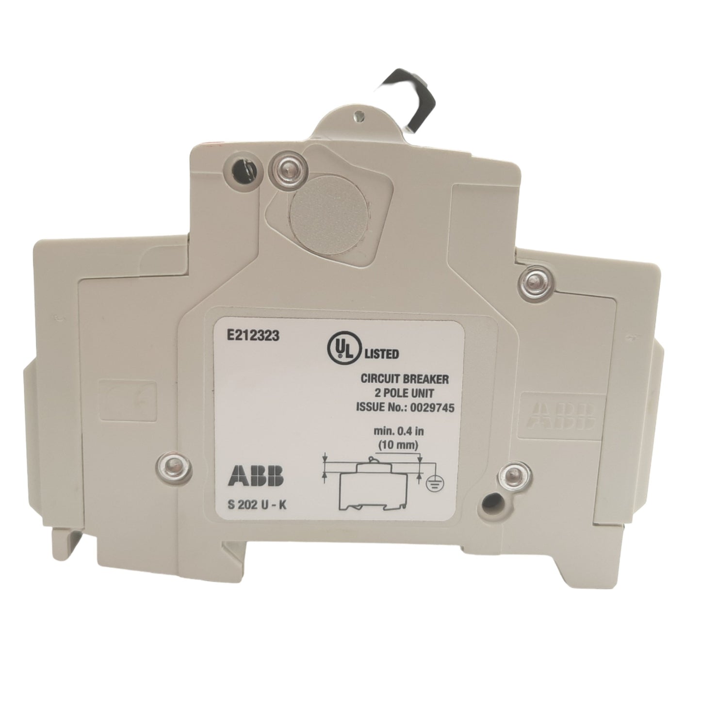 Used ABB S202U-K4A Circuit Breaker, 2 Pole, 4A, 240VAC Max, K Curve, DIN Rail