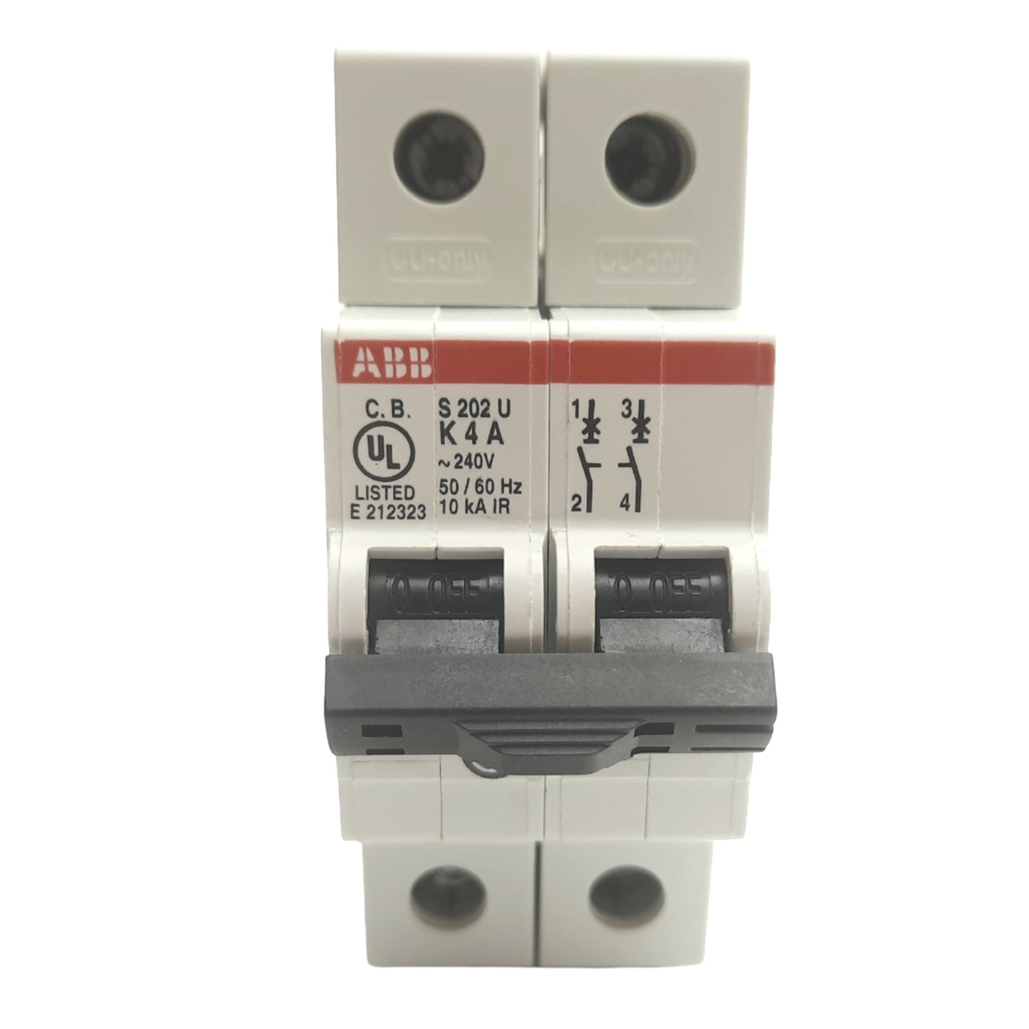Used ABB S202U-K4A Circuit Breaker, 2 Pole, 4A, 240VAC Max, K Curve, DIN Rail