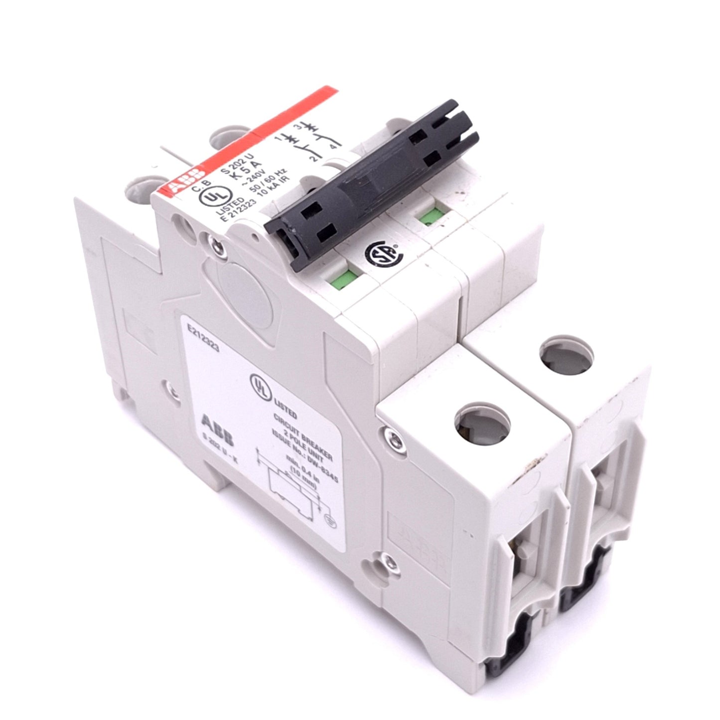 Used ABB S202U-K4A Circuit Breaker, 2 Pole, 4A, 240VAC Max, K Curve, DIN Rail