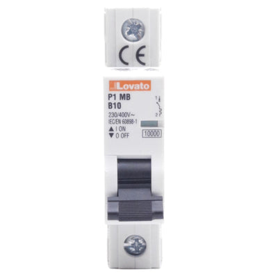 New Lovato P1MB1PB10 Circuit Breaker, 230/400VAC, 80VDC, 10A, 1-Pole, DIN Rail