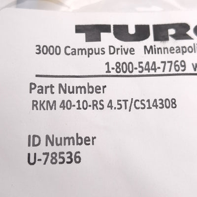 New Turck RKM 40-10-RS 4.5T/CS14308 Cordset, 7/8" 4P Minifast, M12 5P Eurofast, 10m