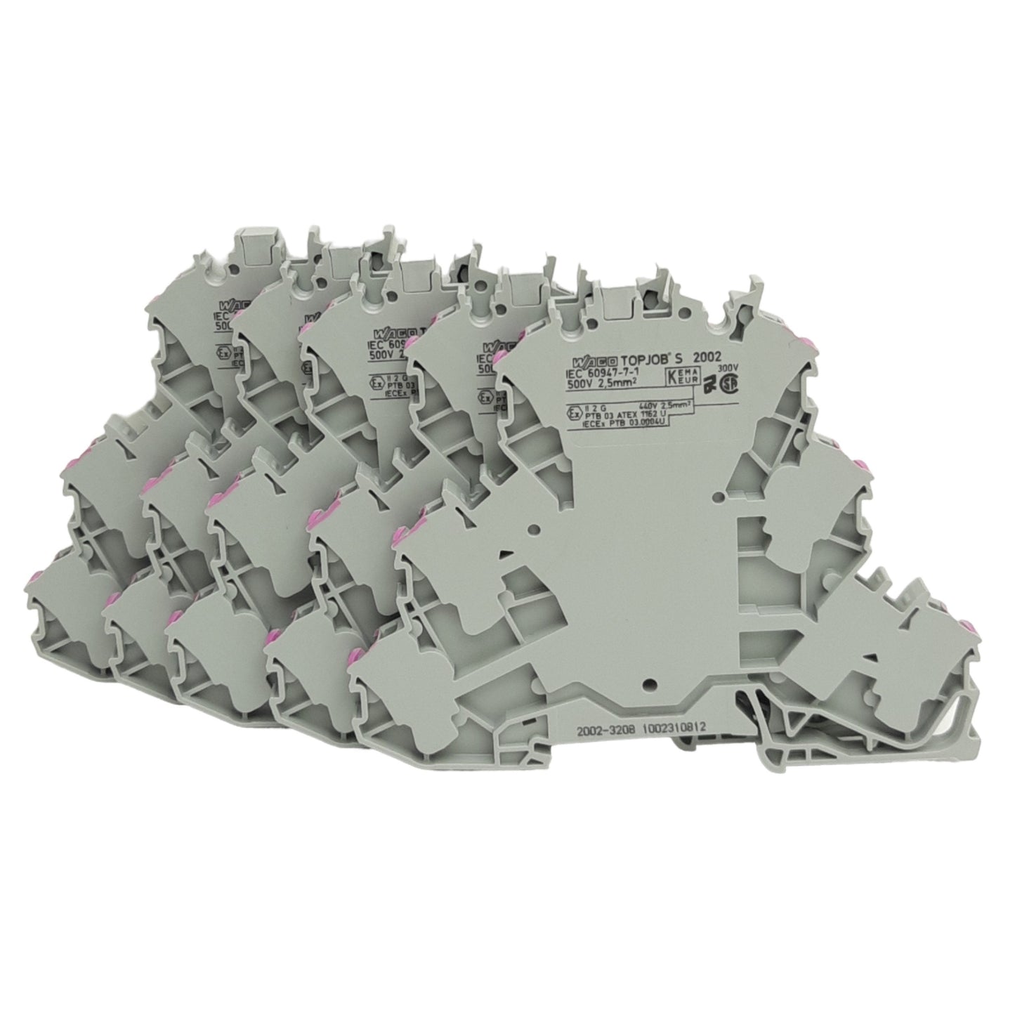 New Lot of 5 Wago 2002-3208 TopJob S Triple Deck Terminal Block, 500V 28A, DIN Mount