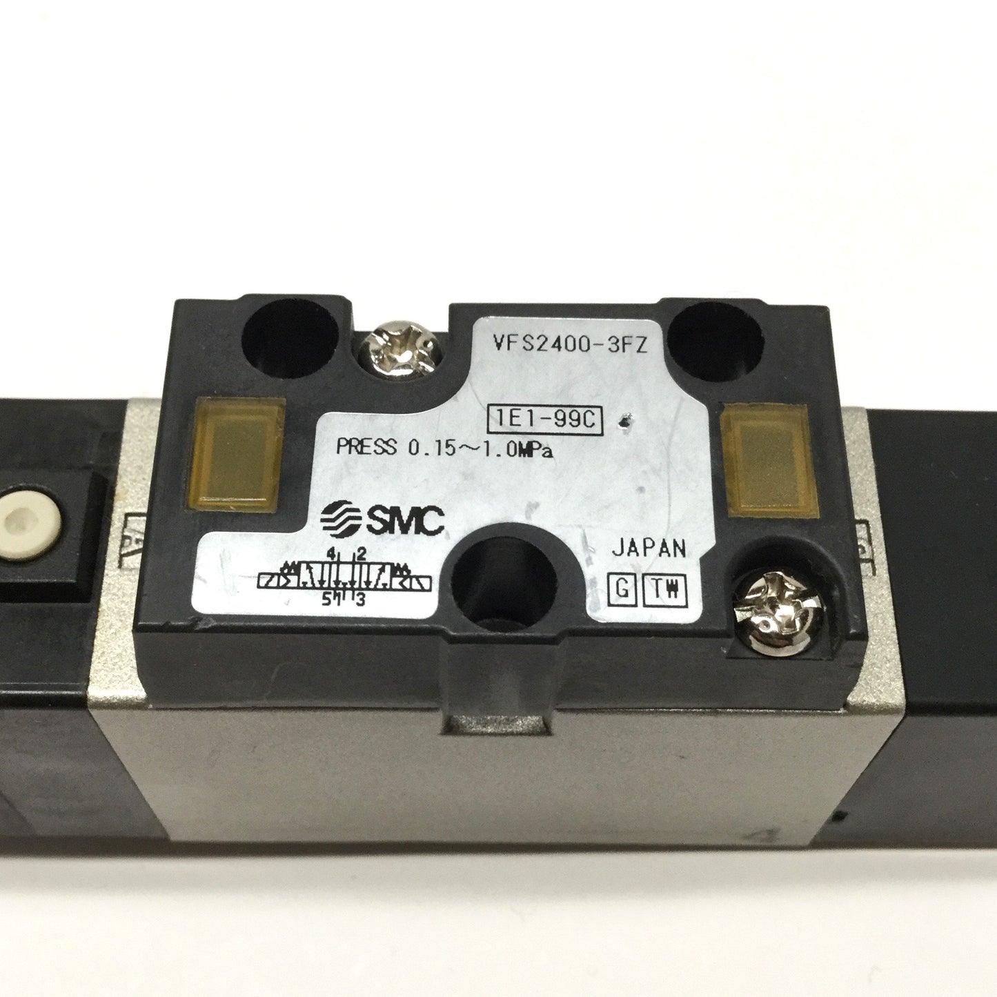 Used SMC VFS2400-3FZ Pneumatic Double Solenoid Valve, 5-Port 3-Position, 120VAC