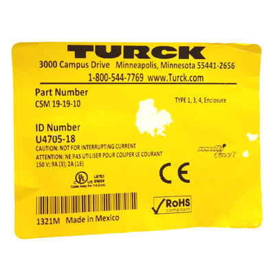 New Turck CSM 19-19-10 Multifast Cordset M23 19-P Male to Leads, 10 Meters, 150V 9A