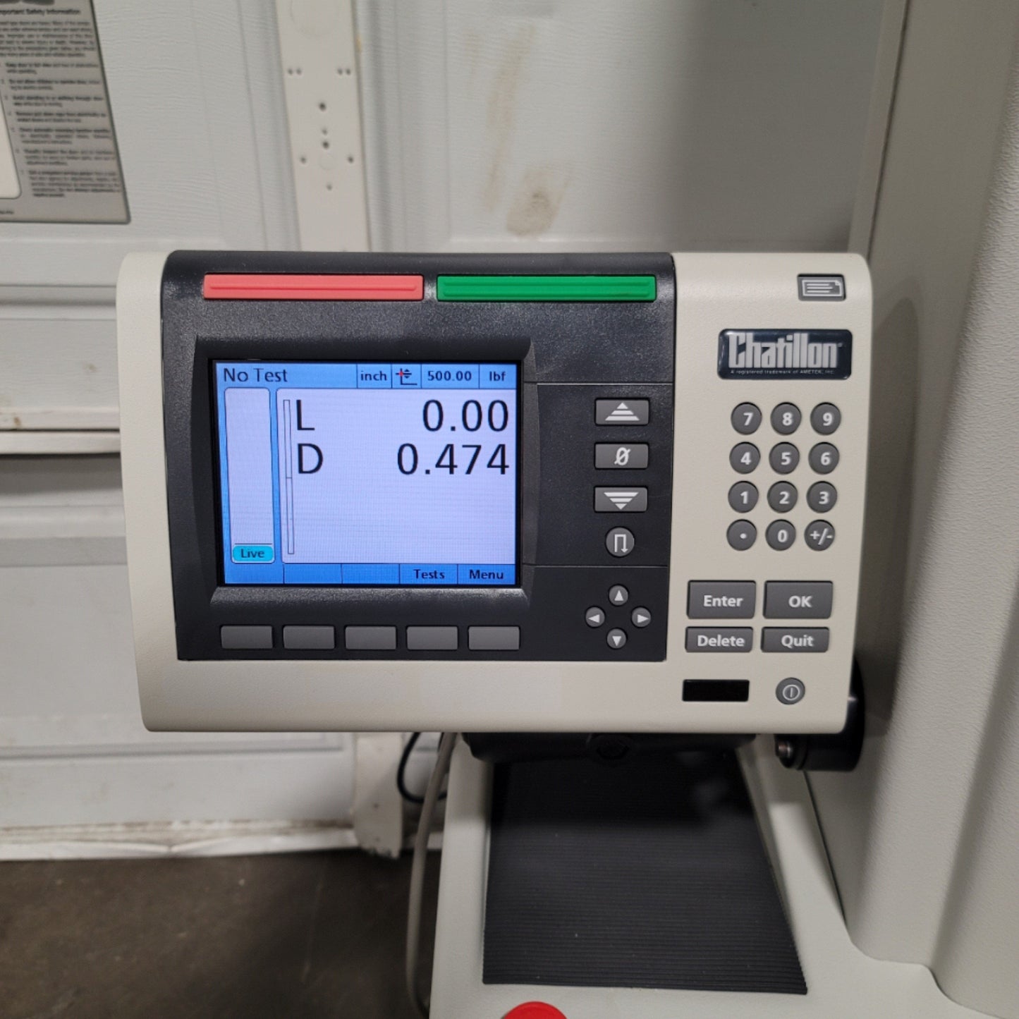 Used Chatillon TCD1100-0500 Digital Force Testing System 5kN 30" Travel 0.001-40"/min