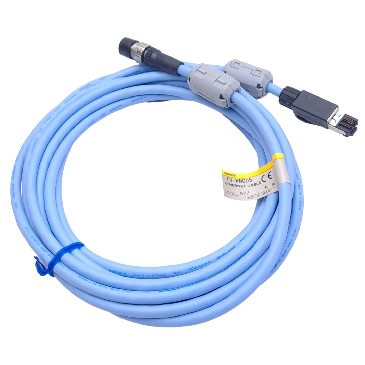 New Omron FQ-WN005 Ethernet Cable for FQ-M Vision Sensor, M12 4-Pin to RJ45, 5m