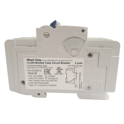 New Altech 3D2UL Molded Case Circuit Breaker, 3 Pole, 480Y/277VAC 2A, DIN Rail Mount
