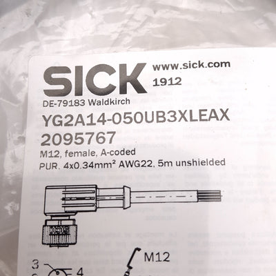 New SICK YG2A14-050UB3XLEAX Sensor/Actuator Cable, 250V 4A, M12 4-Wire Female, 5m