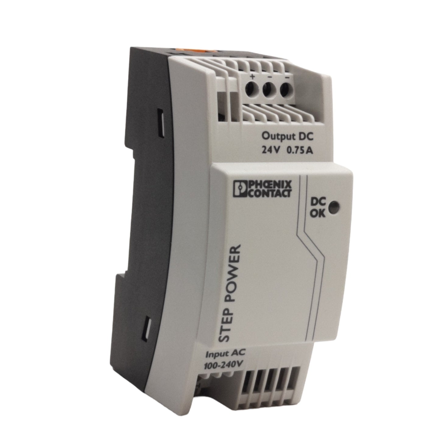 Used Phoenix STEP-PS/1AC/24DC/0.75 Power Supply, 100-240VAC IN, 24VDC 0.75A OUT