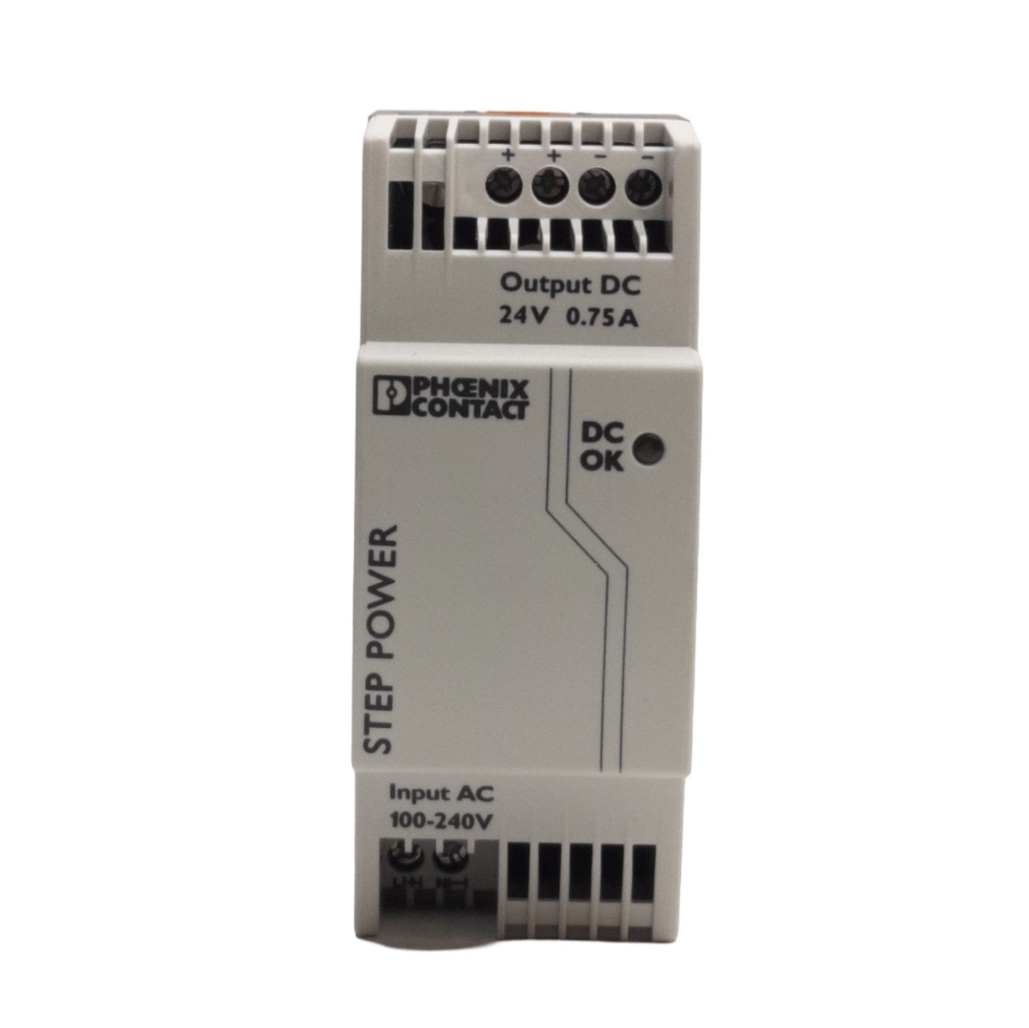 Used Phoenix STEP-PS/1AC/24DC/0.75 Power Supply, 100-240VAC IN, 24VDC 0.75A OUT