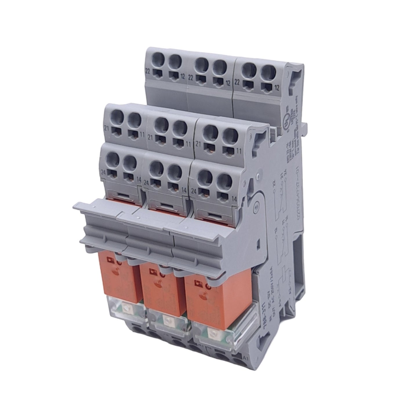 New Lot of 3 Wago 788-311 Relay Modules, 12VDC Input, 250VAC 2x8A Output, DIN