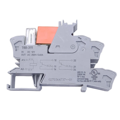 New Lot of 3 Wago 788-311 Relay Modules, 12VDC Input, 250VAC 2x8A Output, DIN