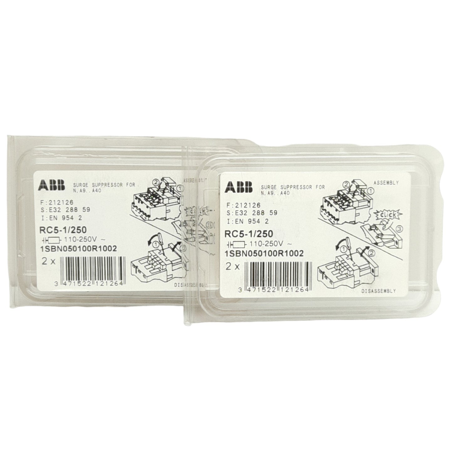 New Lot of 2 ABB RC5-1/250 2 Piece Surge Suppressor, 110-250VAC, 50/60Hz