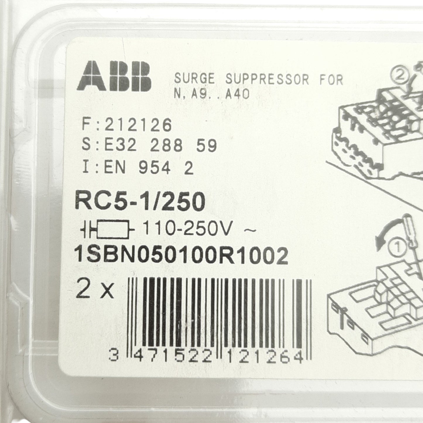 New Lot of 2 ABB RC5-1/250 2 Piece Surge Suppressor, 110-250VAC, 50/60Hz