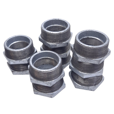 New Lot of 10 Midland 64531 Malleable Iron Hex Bushings, 2 to 1.5in NPT, 150 PSI Max